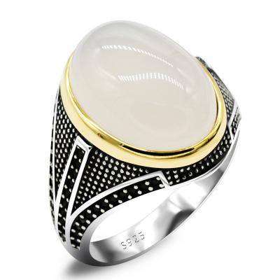 China CLASSIC Turkish Men's Ring, Vintage Natural White Agate Stone 925 Sterling Silver Men's Ring, Turkish Jewelry, Birthday Party Gift for sale