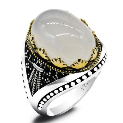 China CLASSIC 925 Sterling Silver Men's Vice Stone Spinel Agate Ring White Stone Ring Tops Men's Jewelry for sale