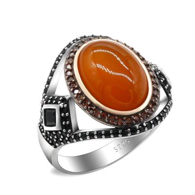 China CLASSIC Men's Ring 925 Sterling Silver With Turkey Natural Stone Agate Style Fashion Jewelry Ring Spot Wholesale Receipt for sale