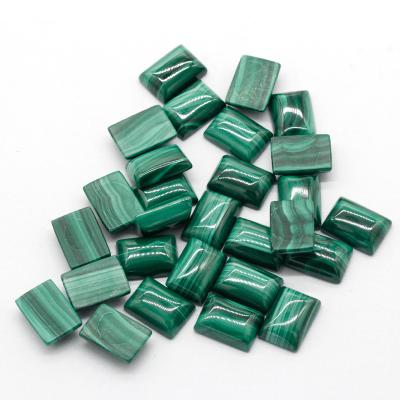 China Used In Jewelry Making Wholesale Natural 10*14mm Malachite Convex Rectangle Jewelry Making Healing Stone Soft Flat Back Green Volume Gem With Malachite for sale