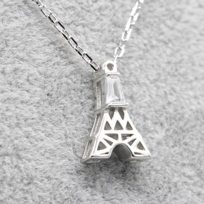 China Eco-Friendly Plating Jewelry Sterling Silver Zircon Pendant Romantic Paris Eiffel Tower Chokers Necklaces 925 For Women Girls Valentine's Day Gift for sale