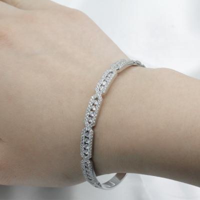 China Nickel Free and Lead Free 925 Sterling Silver Cuff Bangles Solid Bracelets with Clear Cubic CZ for Women Jewelry for sale