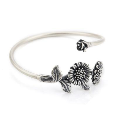 China European Style Resizable/Adjustable 925 Sterling Silver Bangles With Silver Sunflower Positive And Optimistic Life For Women Jewelry for sale