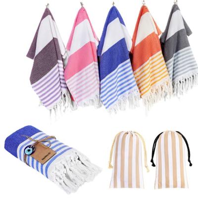 China QUICK DRY Custom Printed Jacquard Stripe Cotton Bath Towel Sand Free Turkish Beach Towel With Tassel Turkish Cotton Beach Towel for sale