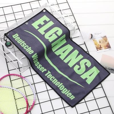 China Custom Custom Logo Digital Printed Solid Tri Compressed Fold Microfiber Waffle Microfiber Golf Towel With Grommet Hook for sale