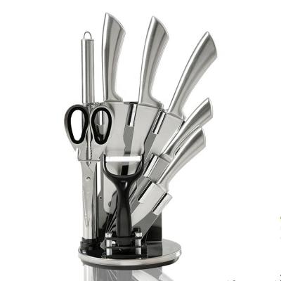 China 9 Piece Disposable Wholesale Custom Hollow Stainless Steel Handle Kitchen Knife Set With Block Set for sale