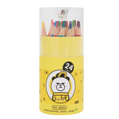 China Coloring Set Kids 2021 New Design Professional Colored Pencils 24 Colors Mini Cartoon Short Colored Pencils for sale