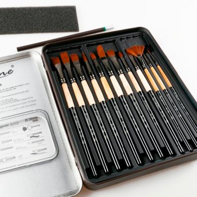 China Amazon Hot Selling Artist Wool Watercolor Set Brush Gouache Acrylic Brush Iron Nylon Box 12 for sale