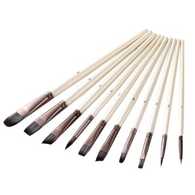 China New artist paint brushes: 10 acrylic, watercolor, and oil paint brushes of different sizes, with white handles for sale