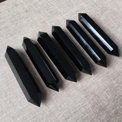 China China Wholesale Double Ended Crystal Black Obsidian Double Point Dots For Decoration for sale