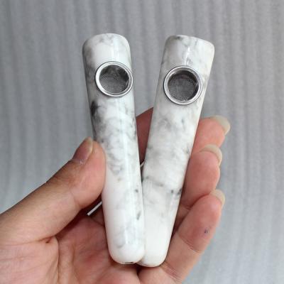 China Eco Friendly Wholesale Natural Stone Round Magic Wand Smoking Pipe Weed Crystal Pipe Howlite for sale