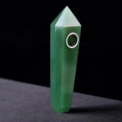 China Hot Sale Crystal Gifts Aventurine Quartz Crystal Tobacco Pipe Stone Pipes Green Easy Smoking for sale