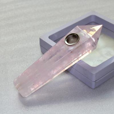 China Eco-friendly Customizable Logo Melting Stone Rose Quartz Smoking Pipe Rose Crystal Melting Stone Pipes for sale