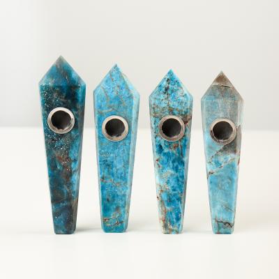 China Natural Blue Quartz Crystal Smoking Pipes Crystal Stone Apatite Cigarette Smoking Pipes for sale