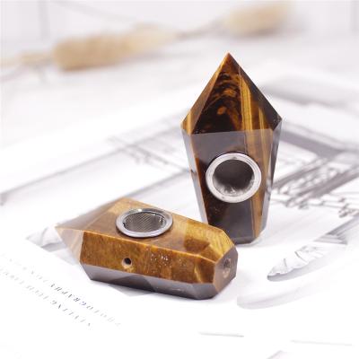 China China small gemstone tiger eye natural stone tiger gemstone healing quartz crystal smoking pipe for reiki for sale