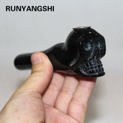 China Natural China Smoking Pipes Crystal Skulls Black Obsidian Quartz Pipe Tobacco for sale