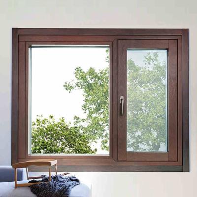 China Magnetic Screen Customized Design Producer Wood Grain Pattern Aluminum Casement Window With Wood Grain For House for sale