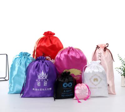 China Fahion Custom Products / High Quality Packaging Satin Hair Bag Custom Large Satin Drawstring Bag for sale