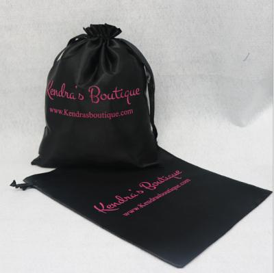 China Recycled Materials Wholesale Customized Small Dust Satin Bag Hair Wig Extension Black Drawstring Silk Satin Pouch With Logo Printing for sale