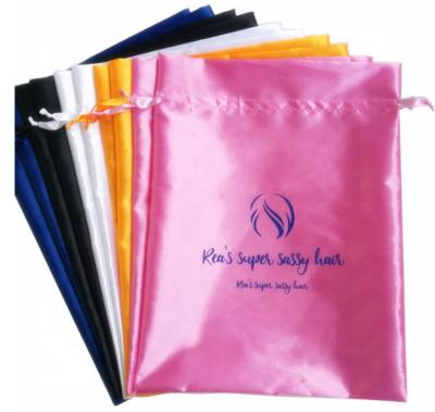 China Promotional Customized Luxury Reused Materials Satin Jewelry Pouch Bag Wig Hair Extensions Bags Small Wig Bags Hair Storage Bag With Logo for sale