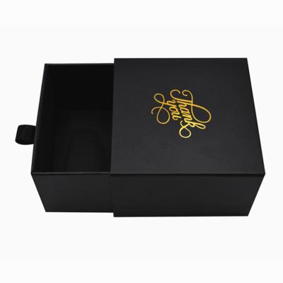 China Luxury Recycled Materials Jewelry Wallet Cardboard Drawer Slide Custom Gift Box Black Packaging Box With Logo Printing for sale