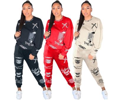 China Other Alphabet Graffiti Painting Print 2 Pieces Sport Clothing Women Jogger Sweatsuit Set for sale