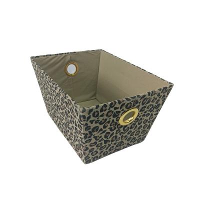 China Viable Leopard Print Storage Barrel Nonwoven Fabric Baskets with Handles Cabinet Shelf Container Desk Organizer for Home Office for sale