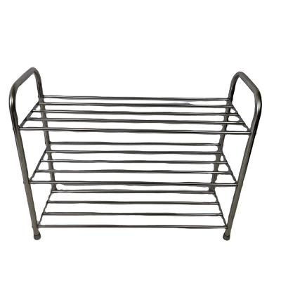 China Convertible Stackable Shoe Shelf For Entryway In Silver 3 Tier Free Standing Shoe Rack Stainless Steel Shoe Storage Rack for sale