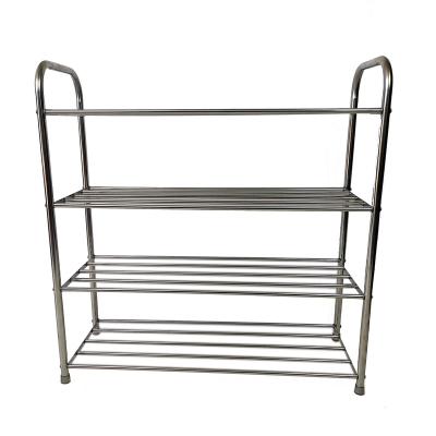 China Convertible Stainless Steel Shoe Rack Organizer For Home 4 Tier Free Standing Shoe Shelf Compact Metal Shoe Organizer for sale