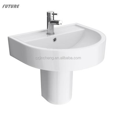 China Modern Wall Hung Semi Ceramic Pedestal Wash Basin for sale