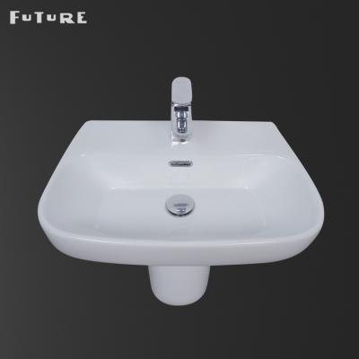 China Fashionable Eco-friendly Semi Hand Fit Floor Sink Ceramic First Class Bathroom Sink Basin Mounted Pedestal for sale