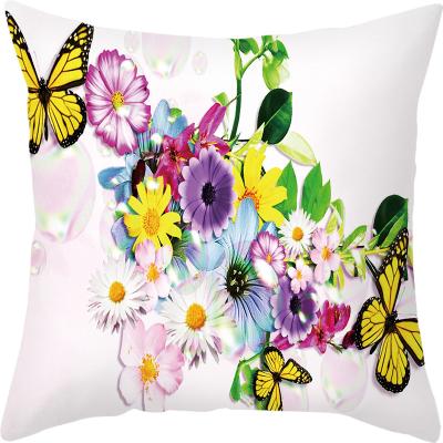 China 2021 Butterfly Canvas Parrot Flower Tropical Plant Couch Cushion Cover PORTABLE Ink Flower Home Decorative Pillow Cases for sale