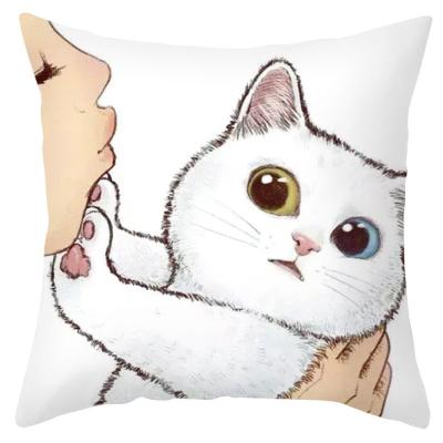 China PORTABLE Cartoon Cat Peachskin Desk Cushion Cover Color Printed Upholstered Cat Pillow Cases for sale