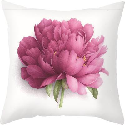 China Beautiful PORTABLE Color Print Peach Skin Sofa Cushion Cover Color Printed Mounted Flower Canvas Pillowcase for sale