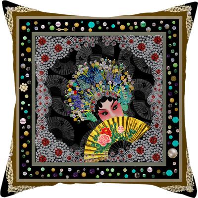 China PORTABLE High Quality Chinese Style Pillow Case Peking Opera Play Car Cushion Canvas Cover for sale