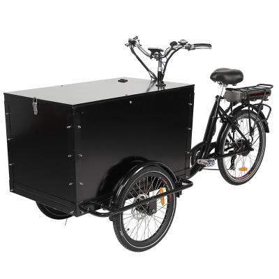 China Aluminum Alloy Front Wooden Box Three Wheel Family Cargo Tricycle E Bike Electric Bicycle KUAKE with Safe Belt for Kids for sale