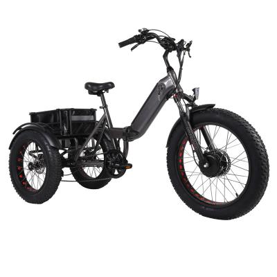 China KUAKE Multifunctional 24 Inch Folding 3 Wheel Fat Tire 750W Cargo Etrike Pedal Assist Tricycle Electric Bike with 6 Speed ​​Gears for sale