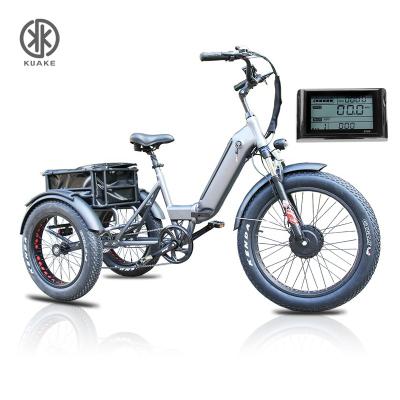 China Wholesale cargo bafang G062 front motor trike 6 tire 6 tire electric tricycle KUAKE 48v 750W gear folding for adult for sale for sale