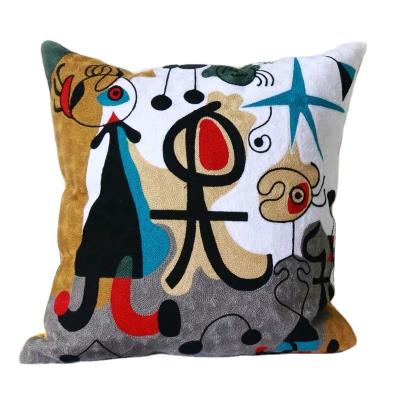 China 100% Hot Selling Decoration Picasso Embroidery Cushion Cover Cotton Tile On Amazon Cotton Embroidery Cushion Bohemian Cover for sale