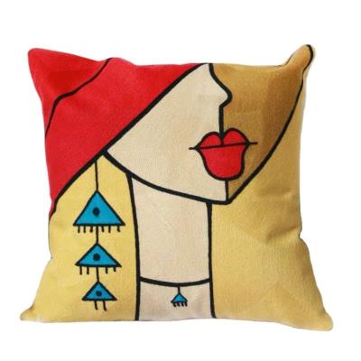 China Decoration Picasso Embroidered Cushion Cover 100% Hot Sale Cotton Tile Bohemia Cushion For Couch for sale