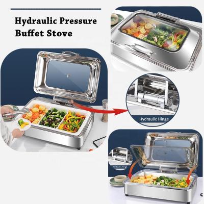 China Hotel Buffet Food Equipment 7.4 Liter Stainless Steel Buffet Food Warmer Chafing Dish Buffet Gold Stove for sale