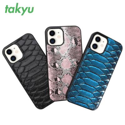 China Anti-fall factory custom python-patterned luxury leather case for iphone13 cell phone cover for sale