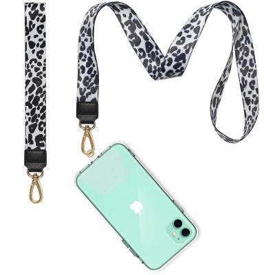 China Fashion Leopard Design Cloth Neck Strap Lanyard Cell Phone Wrist Strap Lanyard Necklace Shoulder Neck Strap for iphone 11 pro max with key chain for sale