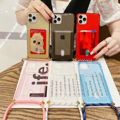 China iPhone 11 Pro Anti-fall Free Sample Transparent Body Cross Strap TPU Card Holder Pocket Collar Lanyard Phone Case For for sale