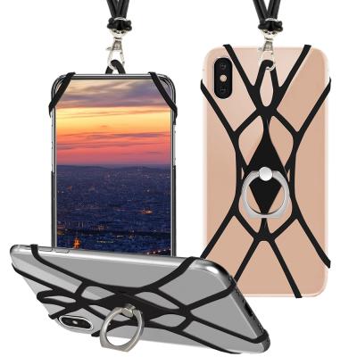 China Holding Phones Lower Elastic MOQ Silicone Lanyard Card Holder Universal Phone Case Mobile Stand for sale