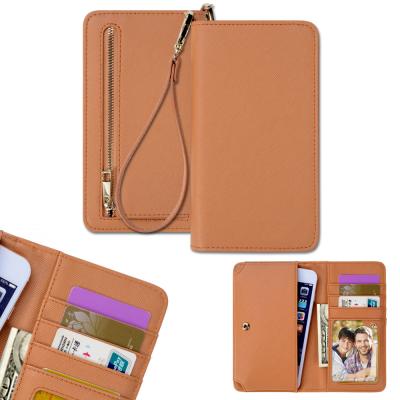 China Many Function Brown Leather Phone Wallet Ladies Purse With Card Slot for sale