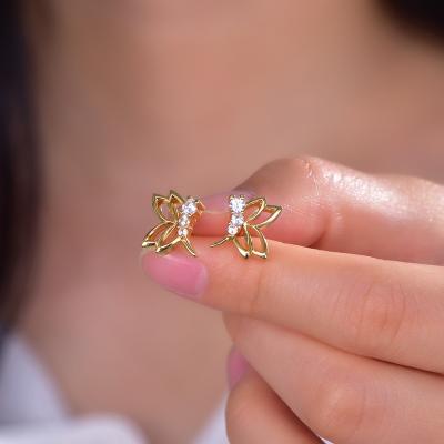 China CLASSIC Customize Butterfly Stud Earring Jewelery 24K Gold Plated Circle Earrings Dubai 24K Gold Plated Cubic Zircon Earrings for sale