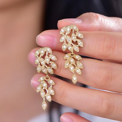 China CLASSIC Customize Boho Crystal Zircon Filled Gold Plated High Quality Bridal Jewelry Flower High Quality Dangle Earring for sale