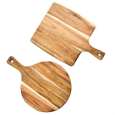 China Hot Selling Pizza Steak Bread Round Universal Rectangle Acacia Wooden Cheese Cutting Cutting Board With Handle for sale