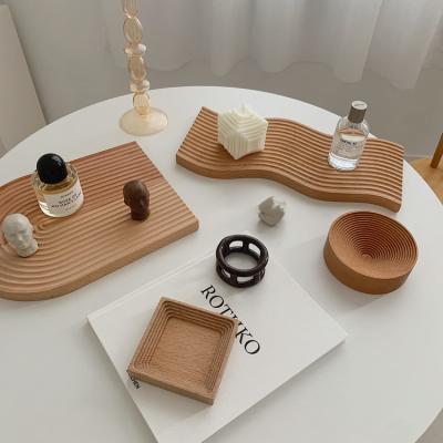 China Wholesale Custom Luxury Ripple Nordic Beech Water Coffee Tea Bread Food Dinner Dish Board Bamboo Wooden Serving Trays for sale